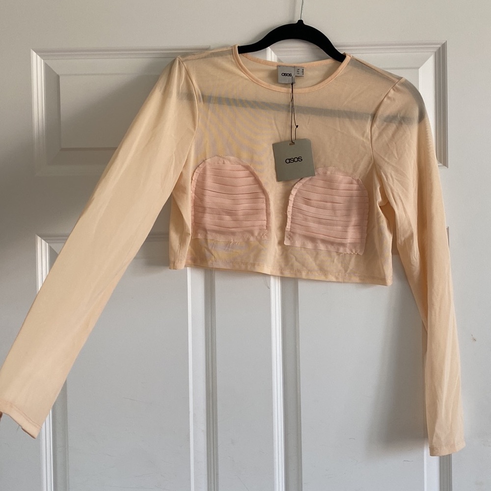 Asos pinky cream long sleeve crop top